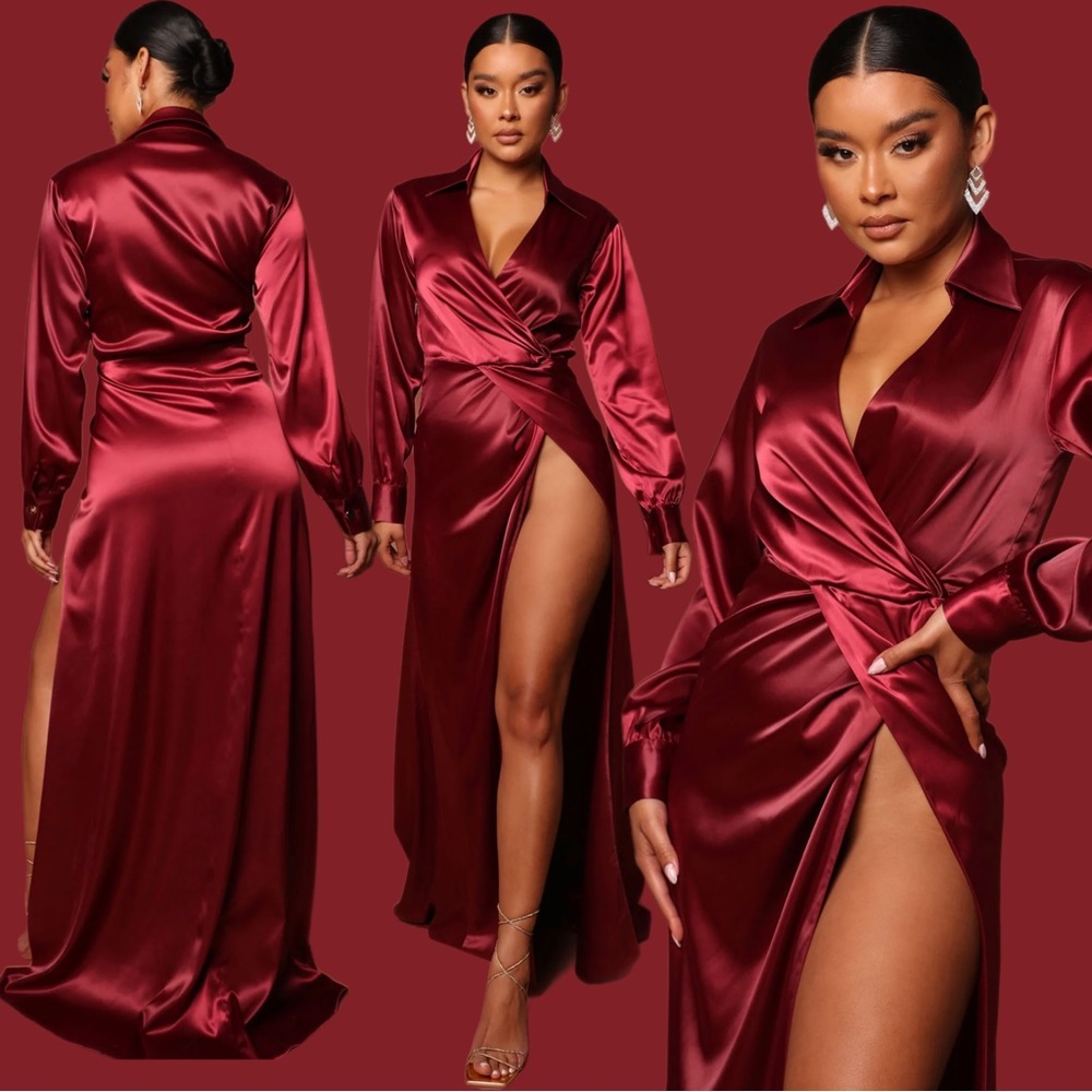 Ivana Long Sleeve Satin Maxi Dress